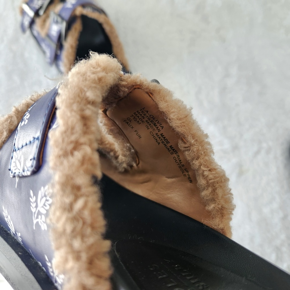 Aerosoles Laura Ashley Olivia Slides Floral Shearling Fur‎ Platform Sandals 7.5 - Picture 10 of 12